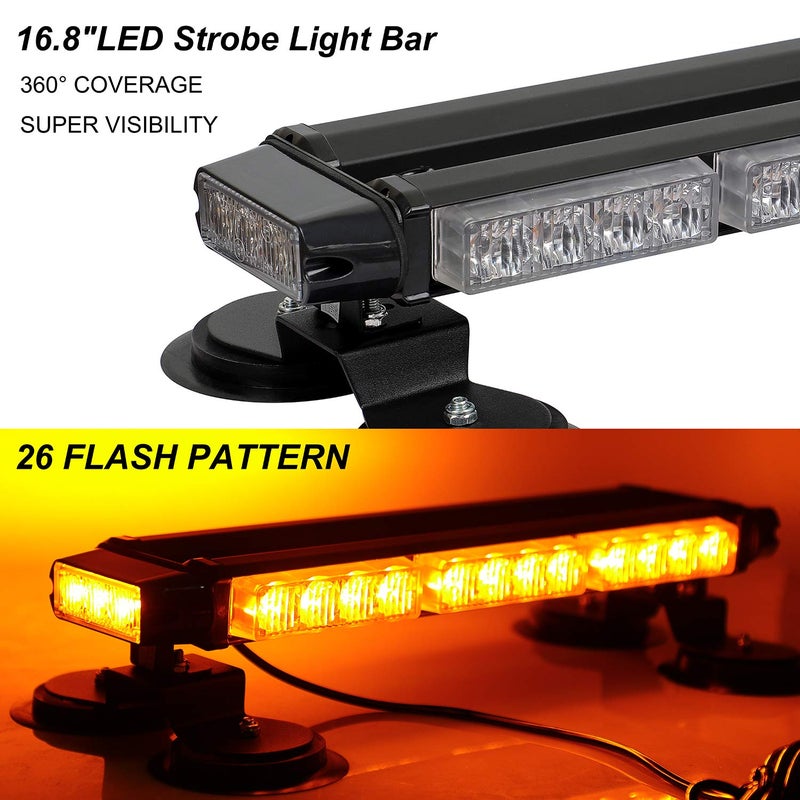 ASPL 16.8 Inch LED Strobe Flashing Light Bar, 26 Flashing Modes High Intensity Emergency Hazard Warning Beacon Lights with Magnetic Base for Car, Trucks, Snow Plow, Construction Vehicles (Amber) - Image 2